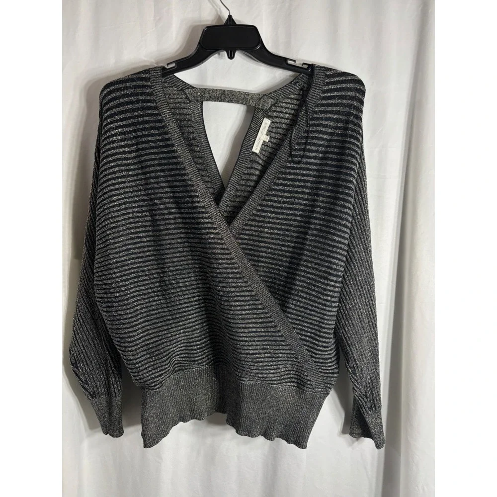 Madison Hudson‎ Metallic Striped Wrap Front Cutout Back Sweater Womens Size L